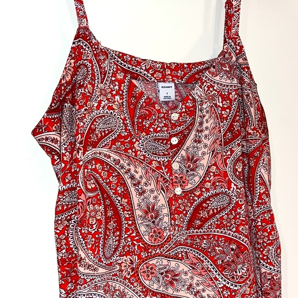 OLD NAVY Semi Fitted Paisley Floral Cami Tank Top Button Front Adjustable Straps - Picture 2 of 5